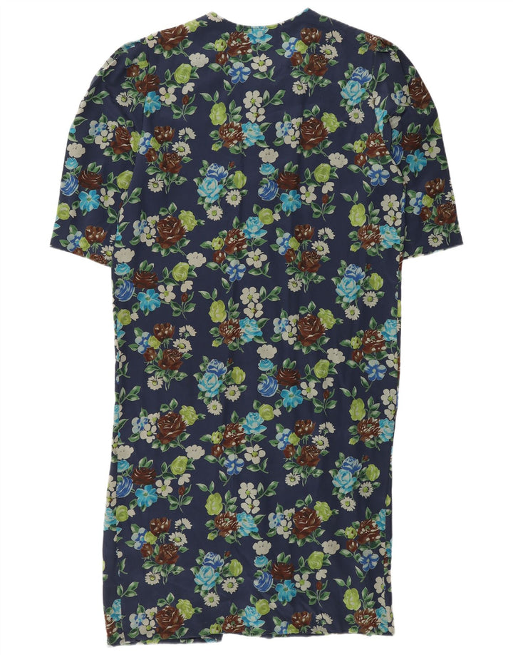Vintage Dame Shift Dress UK 12 Medium Navy Blue Floral Silke