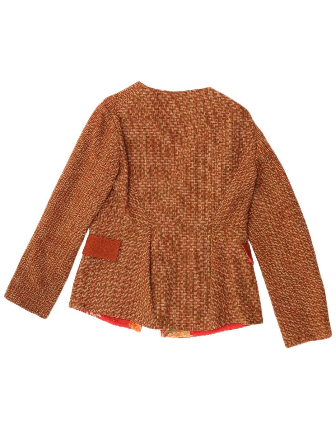 Fatto a Mano Dame Blazer Jacket UK 8 Lille brun geometrisk uld