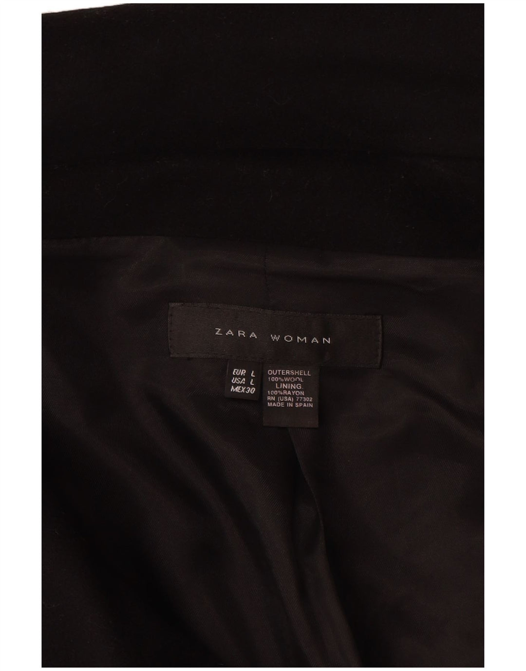 Zara Dame 3/4 ærmet dobbeltradet jakke UK 16 Stor sort uld