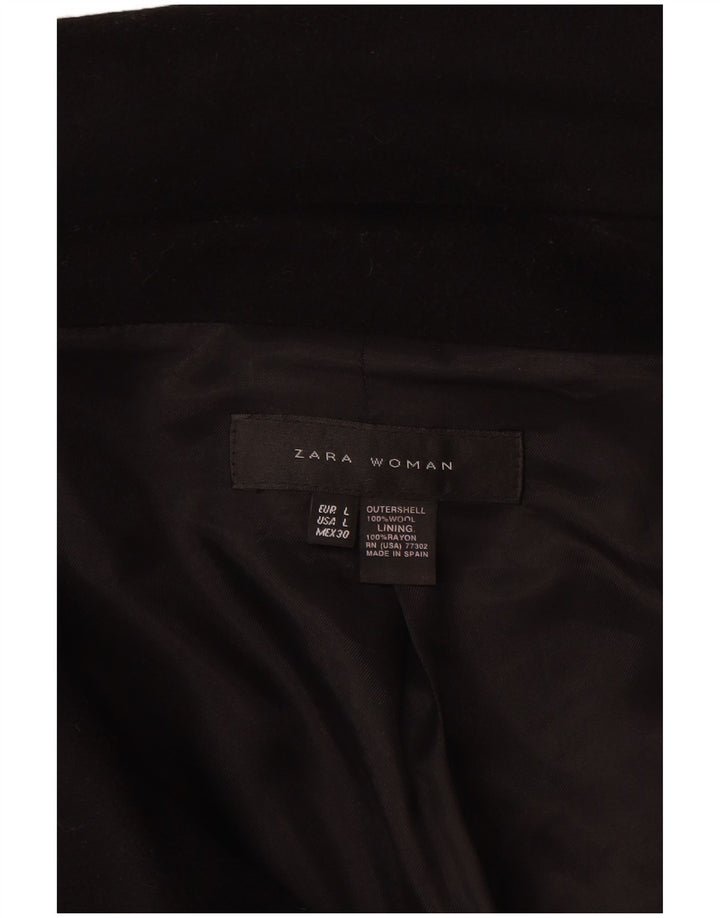 Zara Dame 3/4 ærmet dobbeltradet jakke UK 16 Stor sort uld