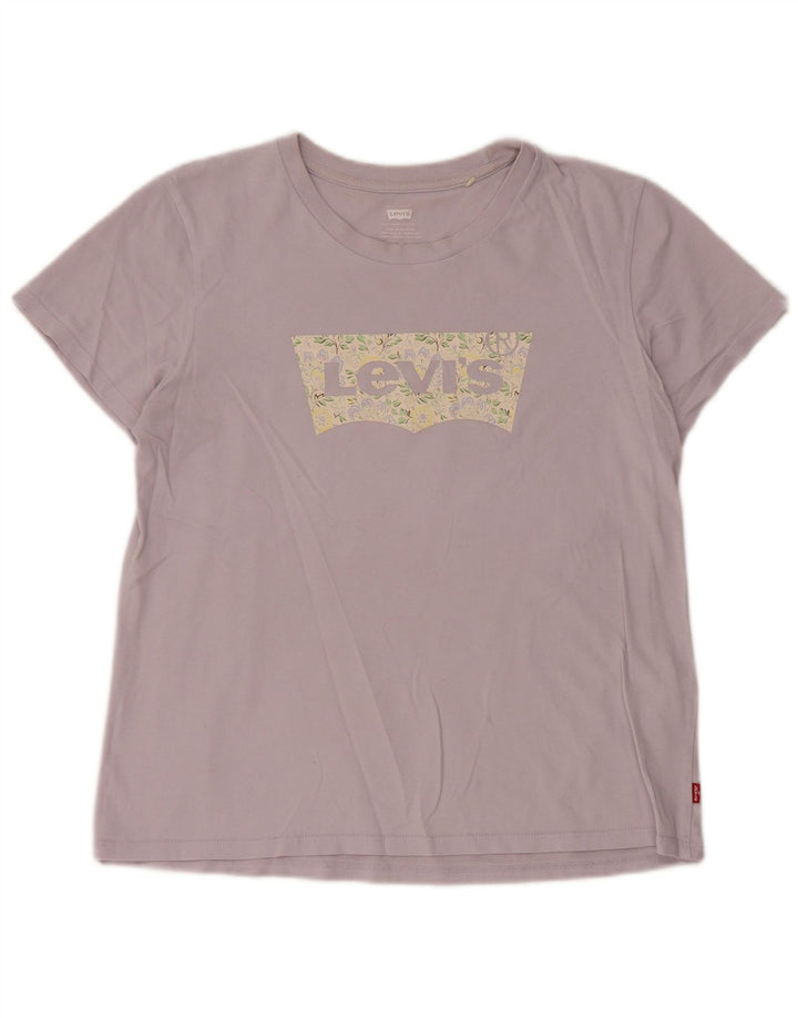 Levi's Grafisk T-shirt top til kvinder UK 12 Medium Lilla Bomuld