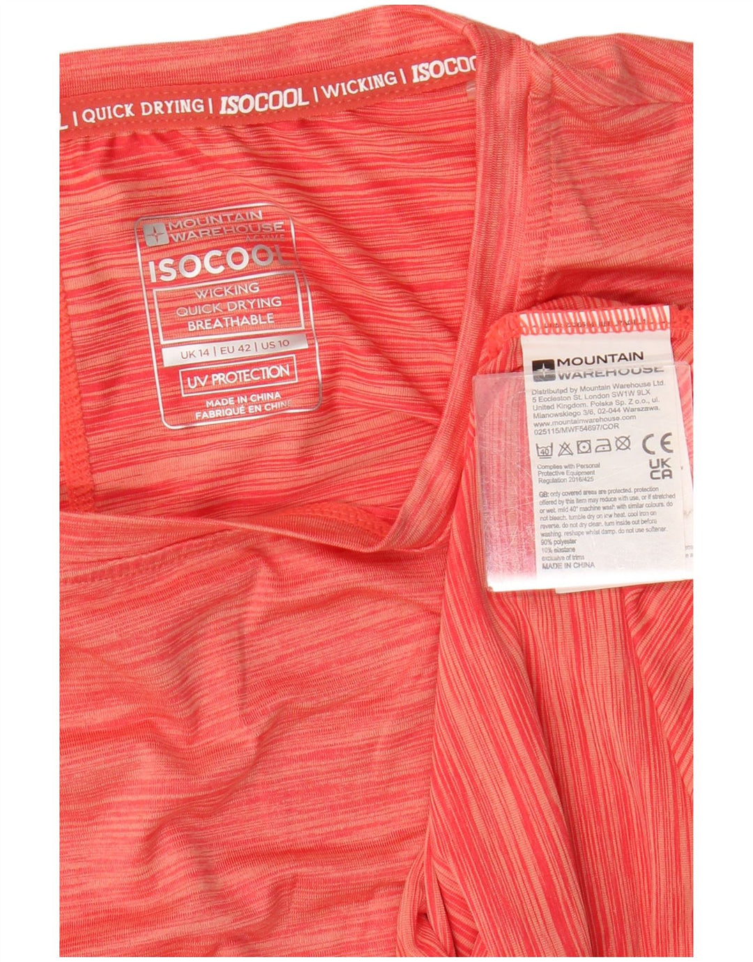 Mountain Warehouse Dame IsoCool T-Shirt Top UK 14 Stor Orange Stribet