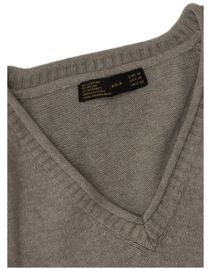 ZARA Dame V-hals sweater UK 12 Medium Grey Bomuld
