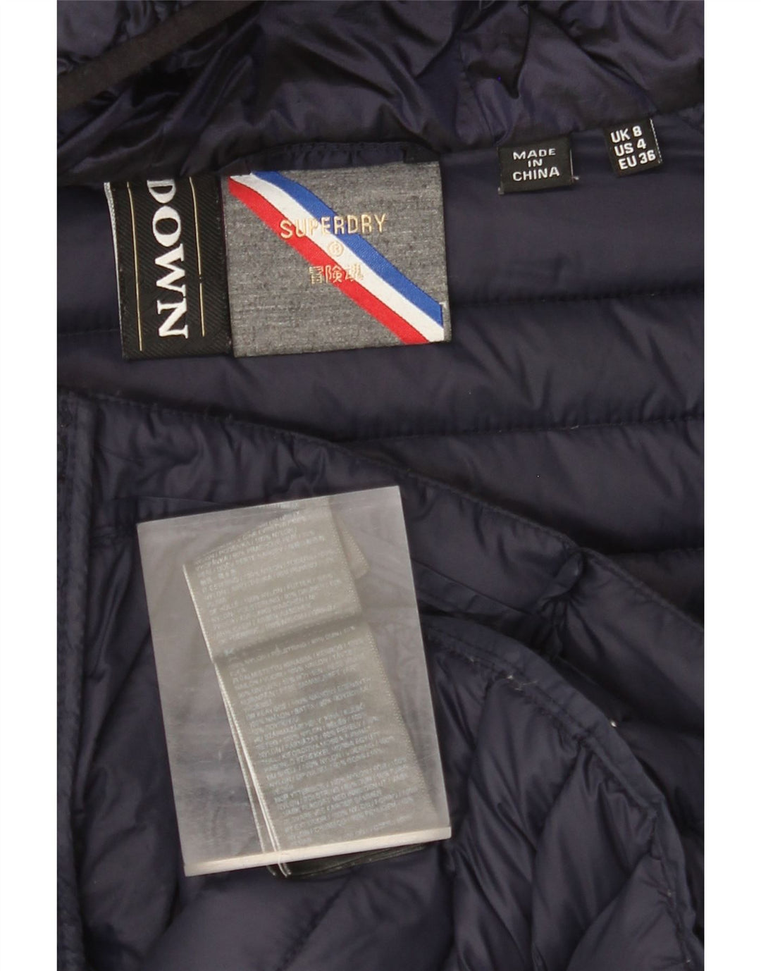 SUPERDRY Polstret hættejakke til kvinder UK 8 Lille marineblå nylon