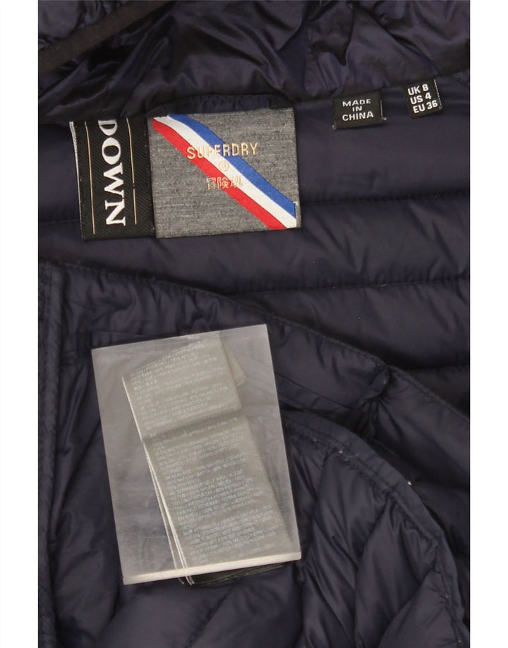 SUPERDRY Polstret hættejakke til kvinder UK 8 Lille marineblå nylon