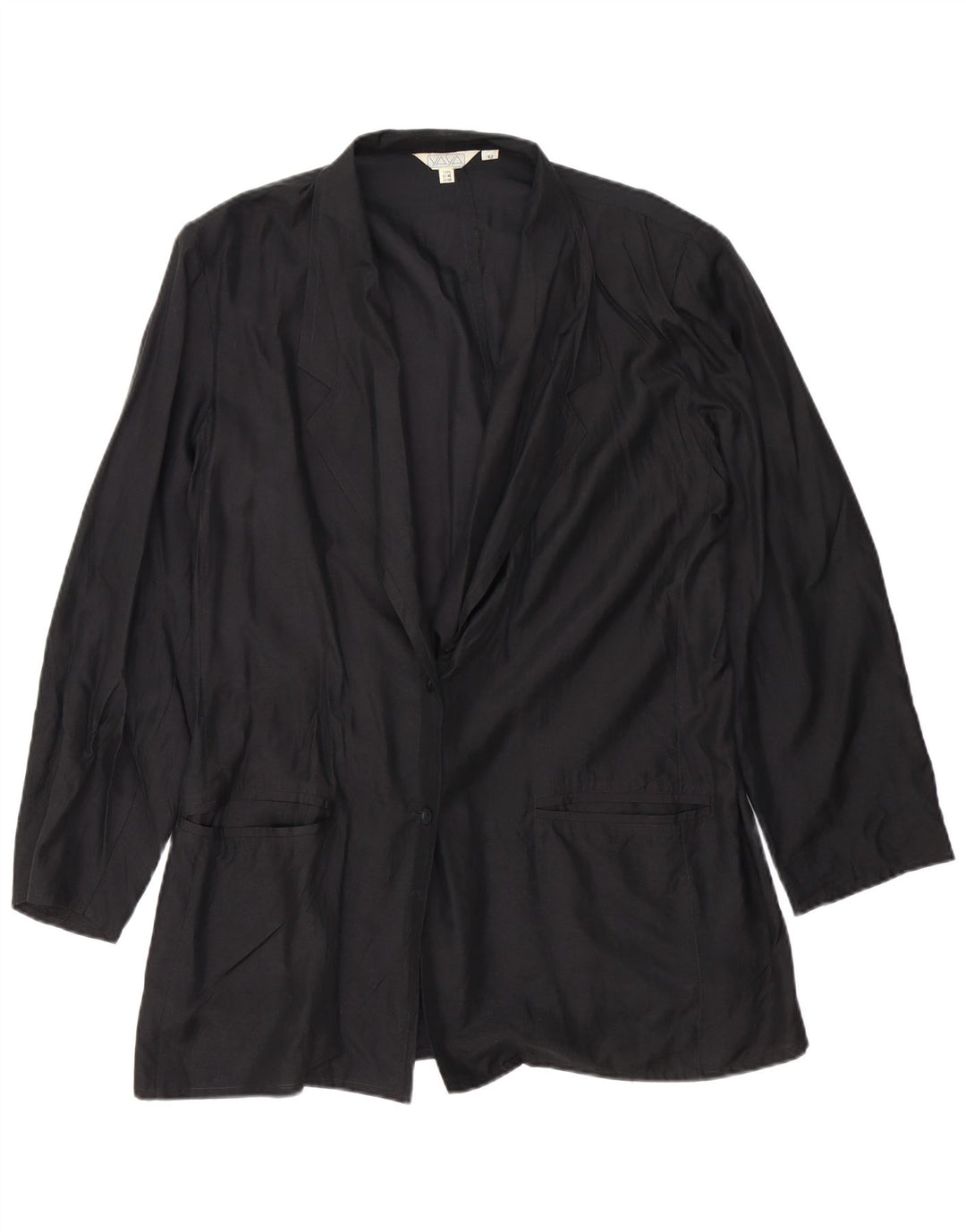 VINTAGE Dame 2-knaps blazerjakke EU 42 Stor sort silke