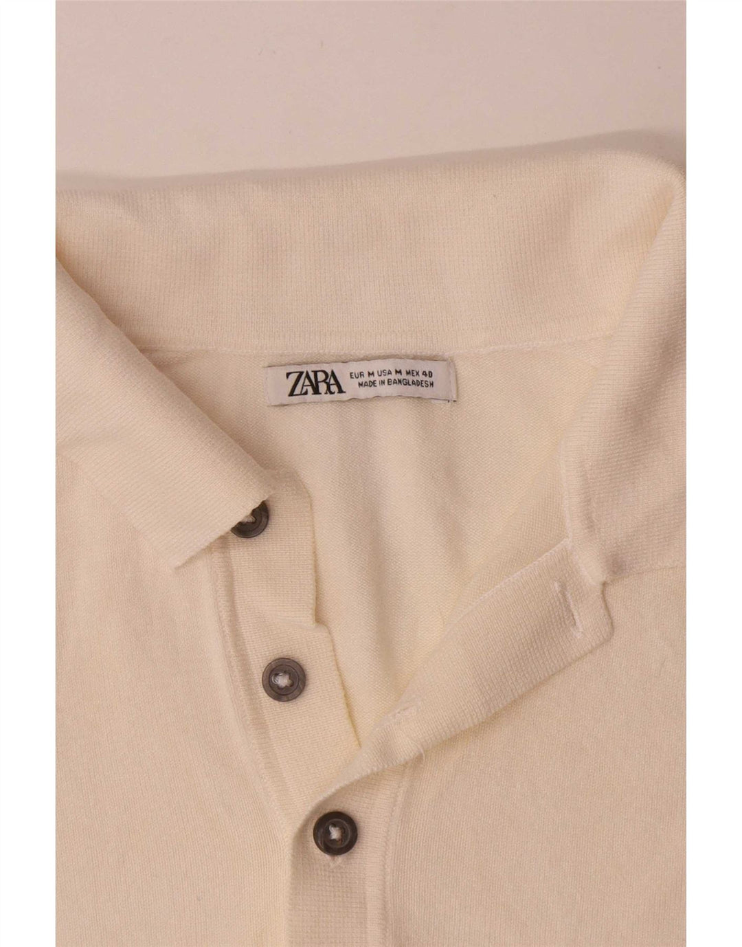 Zara Herre Kortærmet Polo Neck Jumper Sweater Medium Off White
