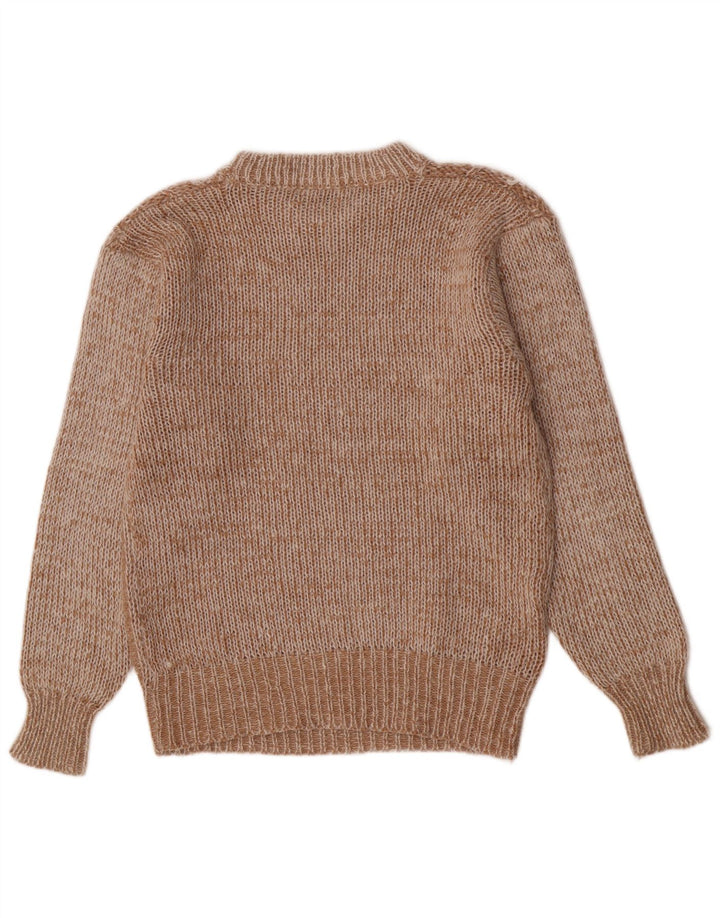 Vintage Herre Regular Fit Crew Neck Jumper Sweater Medium Brun Geometrisk