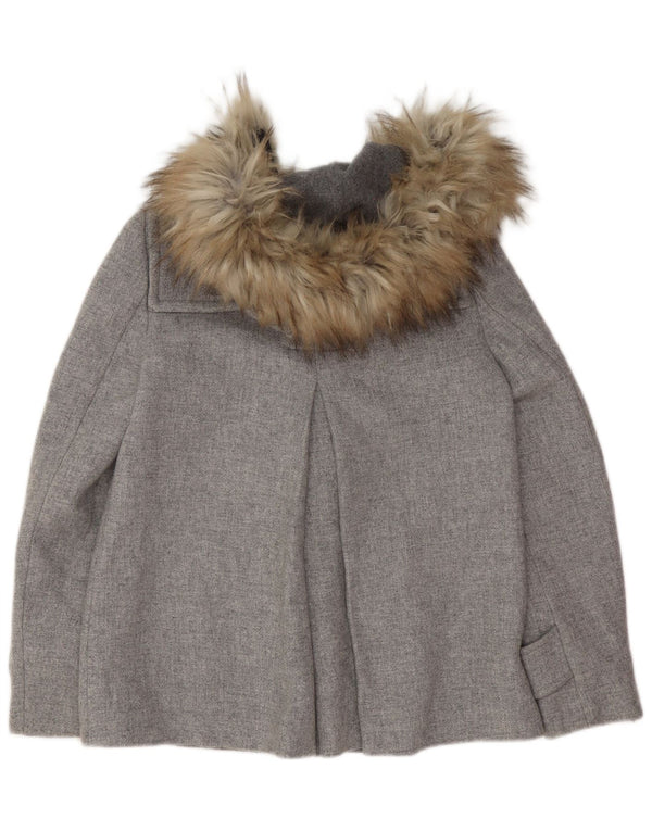 Zara Dame Hætte Oversized Duffle Jacket UK 6 XS Grå Uld