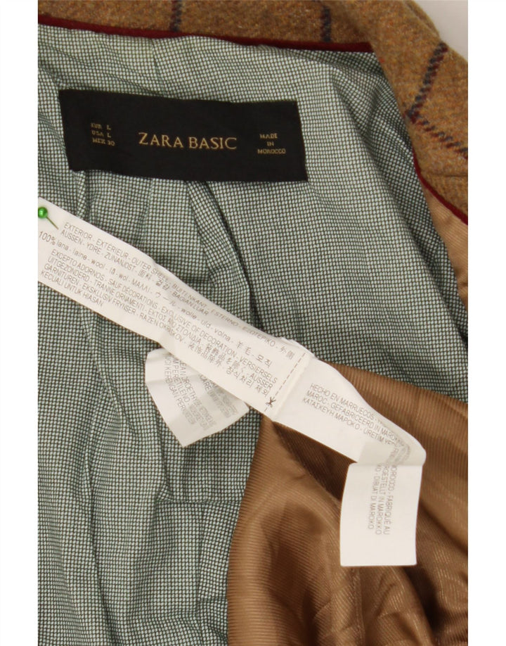Zara Dame 1 Knap Blazer Jacket UK 14 Stor brun ternet uld