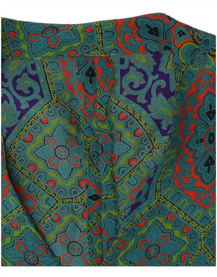 Vintage Dame A-Line Kjole UK 14 Medium Grøn Geometrisk