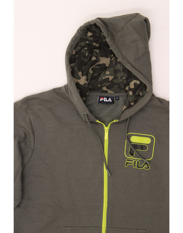 FILA Mens Graphic Zip Hoodie Sweater Medium Green Cotton Vintage Fila and Second-Hand Fila from Messina Hembry 