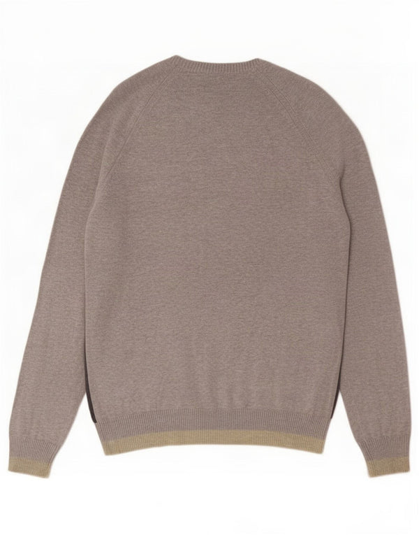 Fedt ansigt herre rund hals sweater stor grå farveblok bomuld