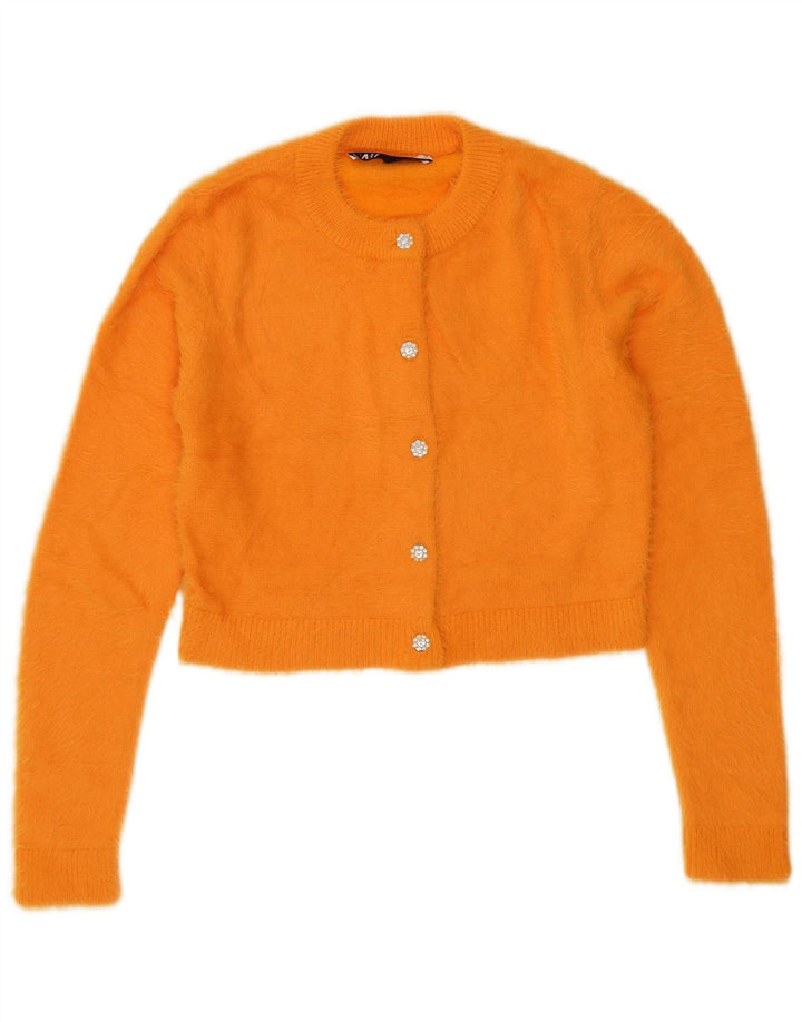 Zara Womens Crop Cardigan Sweater UK 10 Small Orange Nylon