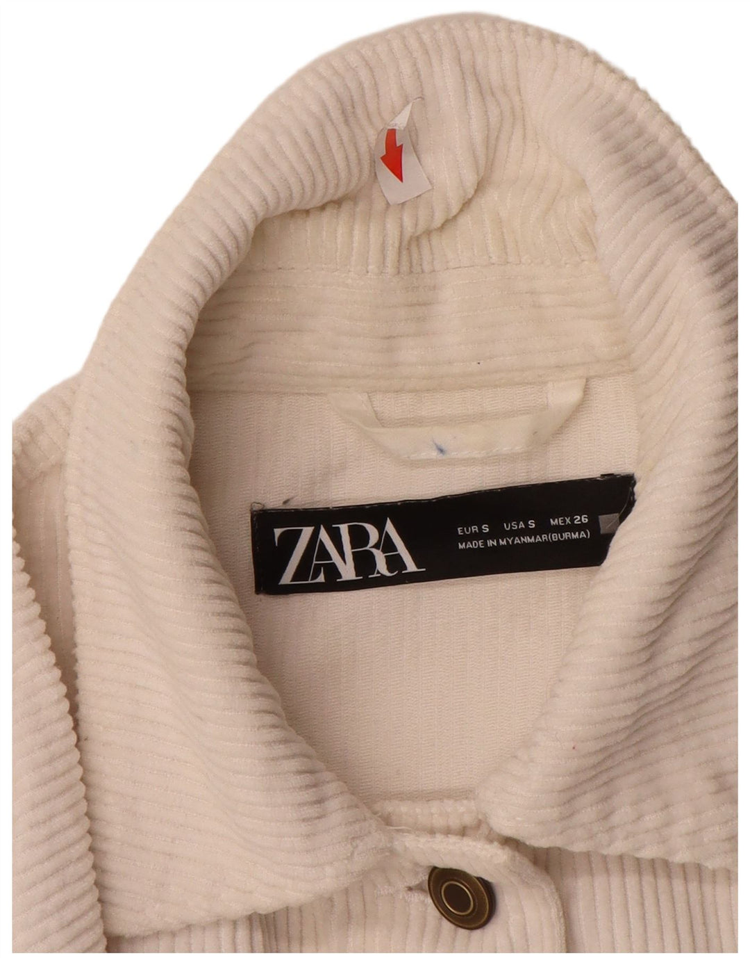 Zara Dame Oversized Corduroy Jacket UK 10 Small White Bomuld