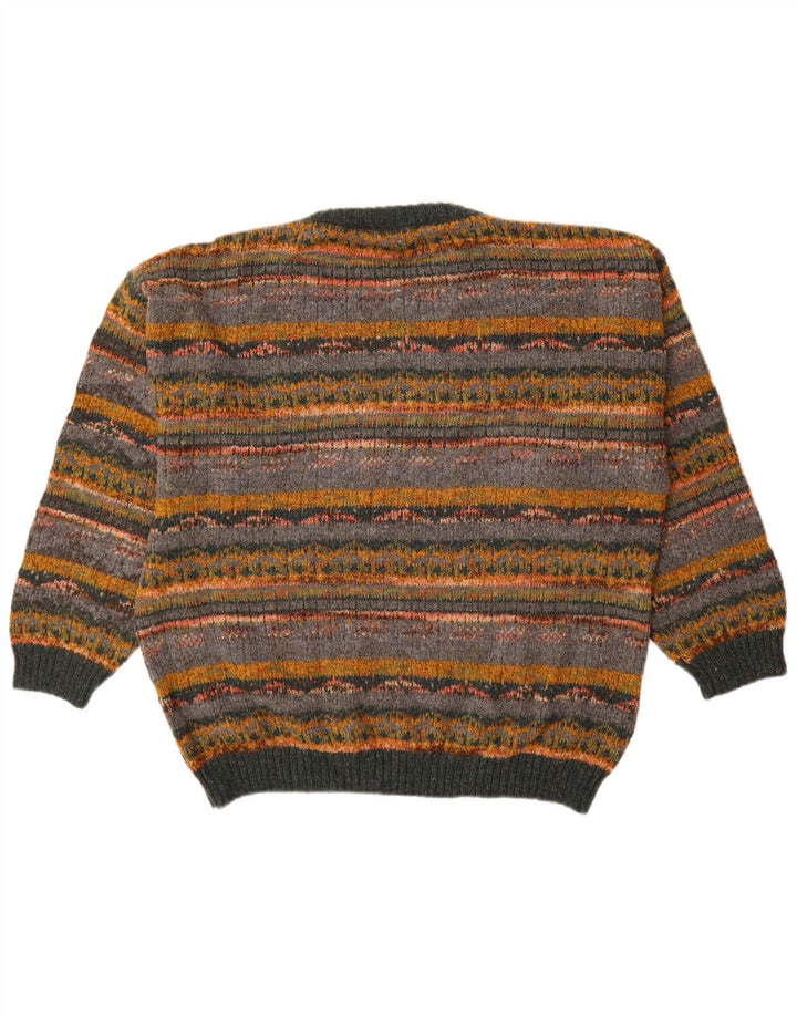 Vintage herre rund hals sweater stor grå stribet