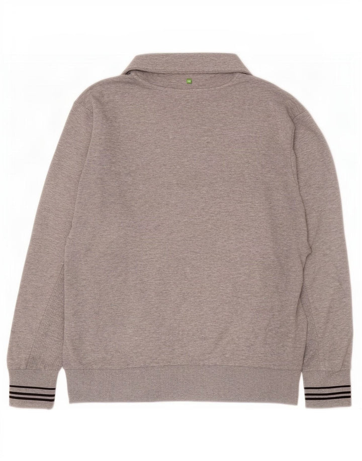 Hugo Boss Sweatshirt med lynlås til mænd, lille grå flækket bomuld