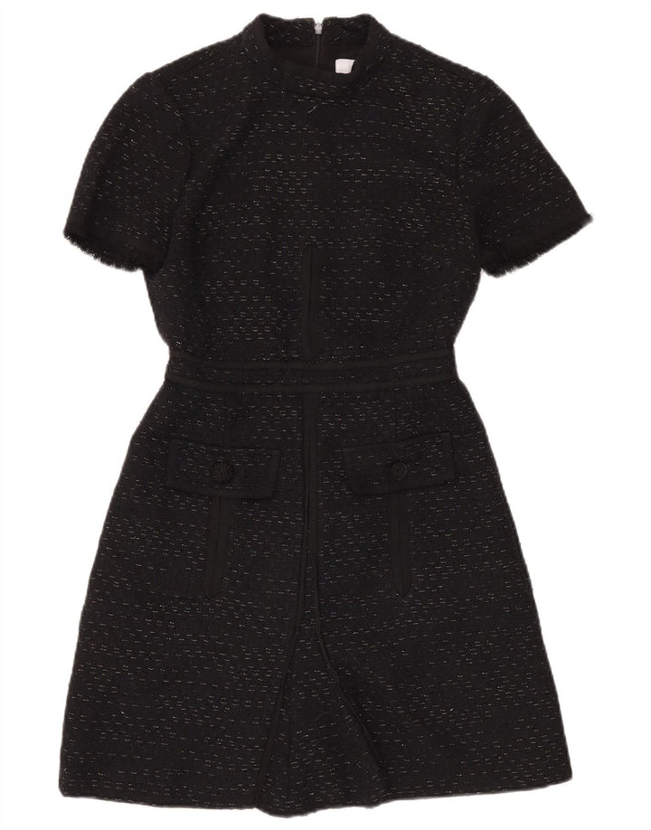 Reiss Dame A-Line Kjole UK 8 Lille sort stribet polyester