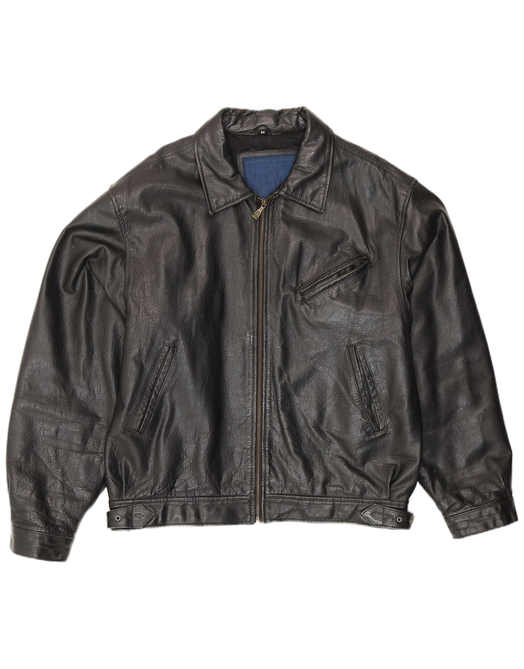 Vintage Herre Bomber Læderjakke IT 54 2XL Sort Læder