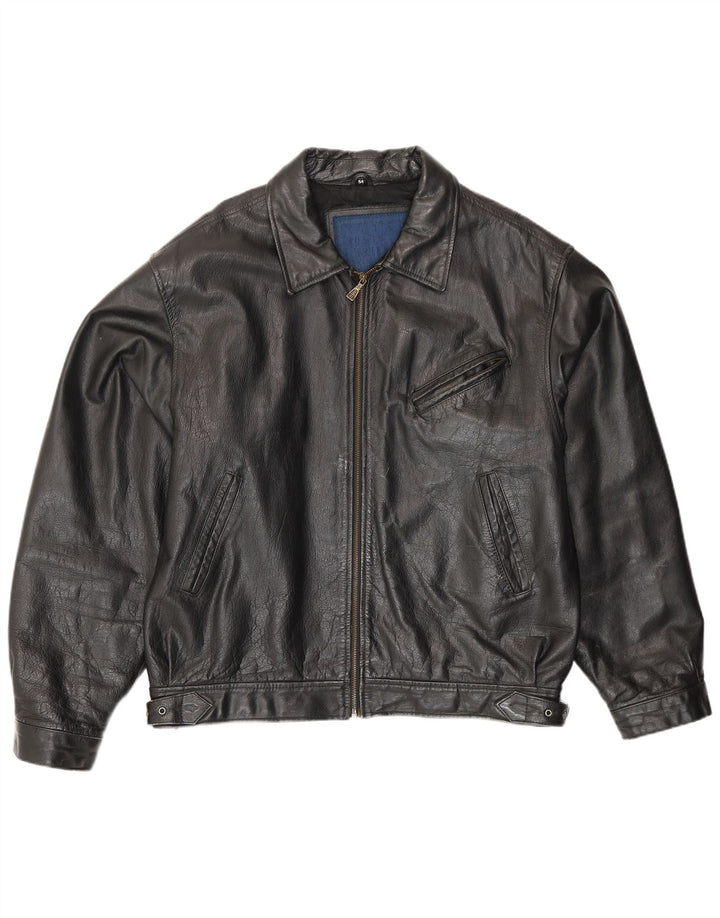 Vintage Herre Bomber Læderjakke IT 54 2XL Sort Læder