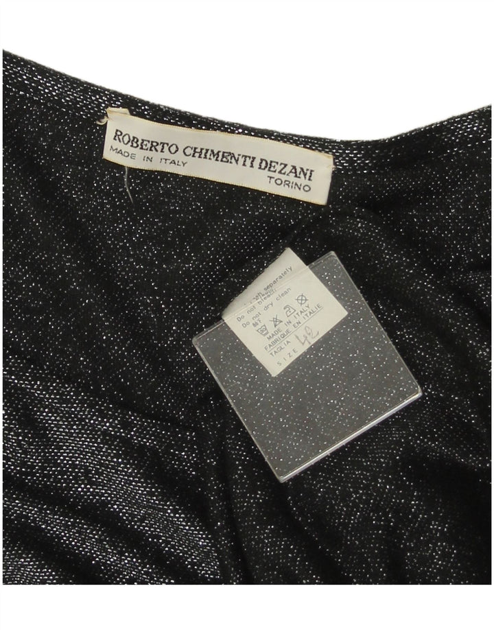 VINTAGE Langærmet Damebluse Top IT 42 Medium Black Floral Viscose
