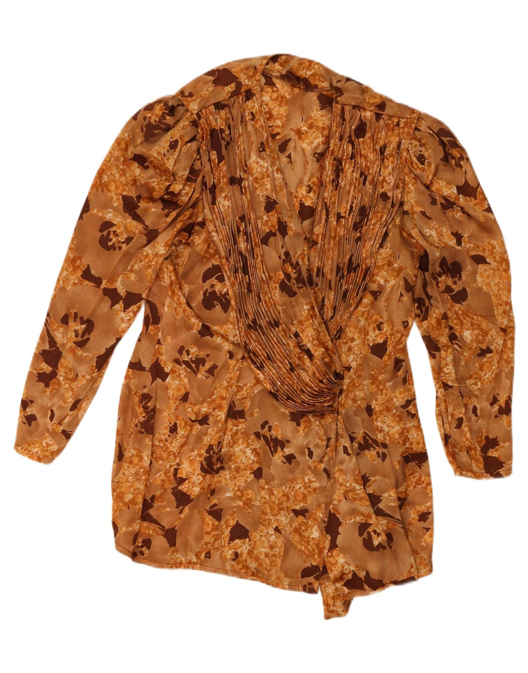 Vintage dameskjortebluse UK 16 Large Beige Floral Polyester