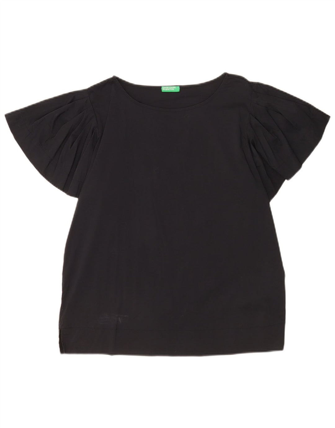 Benetton Dame Oversized Bluse Top UK 10 Small Black Bomuld
