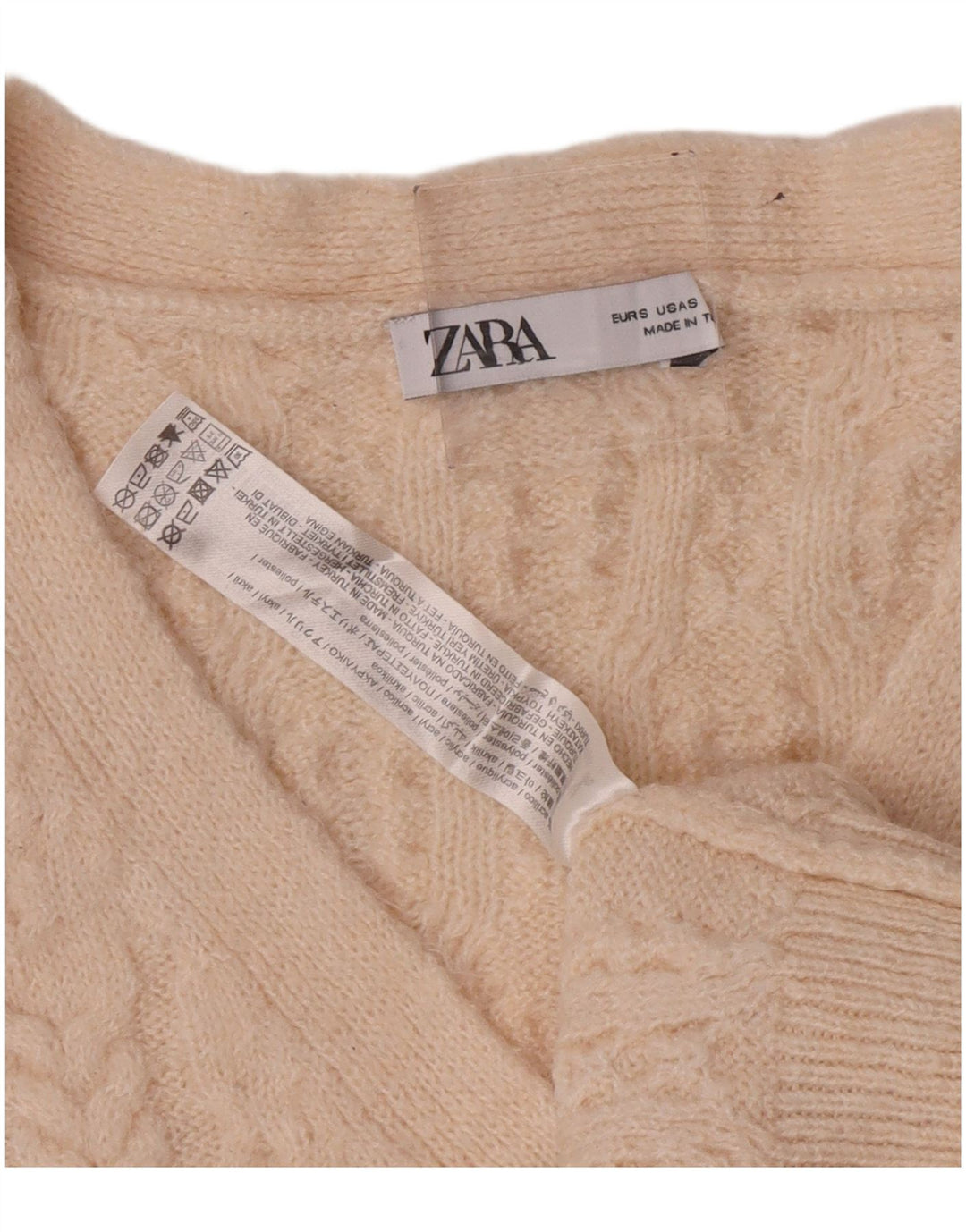 Zara Womens Oversized Crop Cardigan Sweater UK 10 Small Beige Acryl