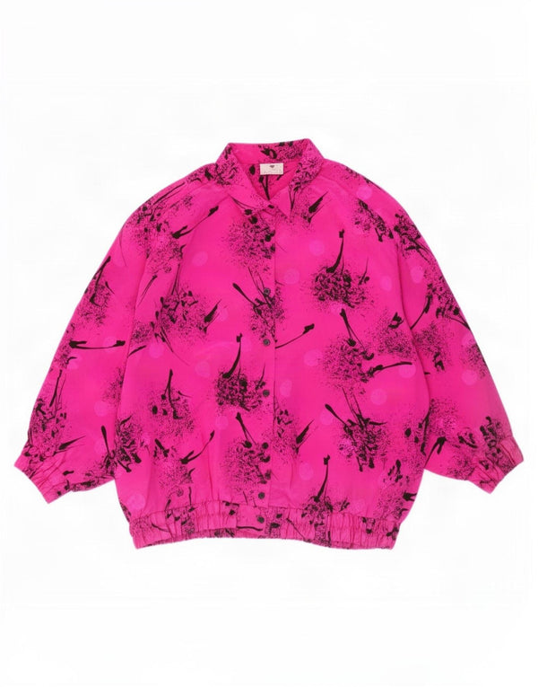 Vintage kvinders abstrakt mønster skjorte bluse EU 50 3XL Pink Polyester