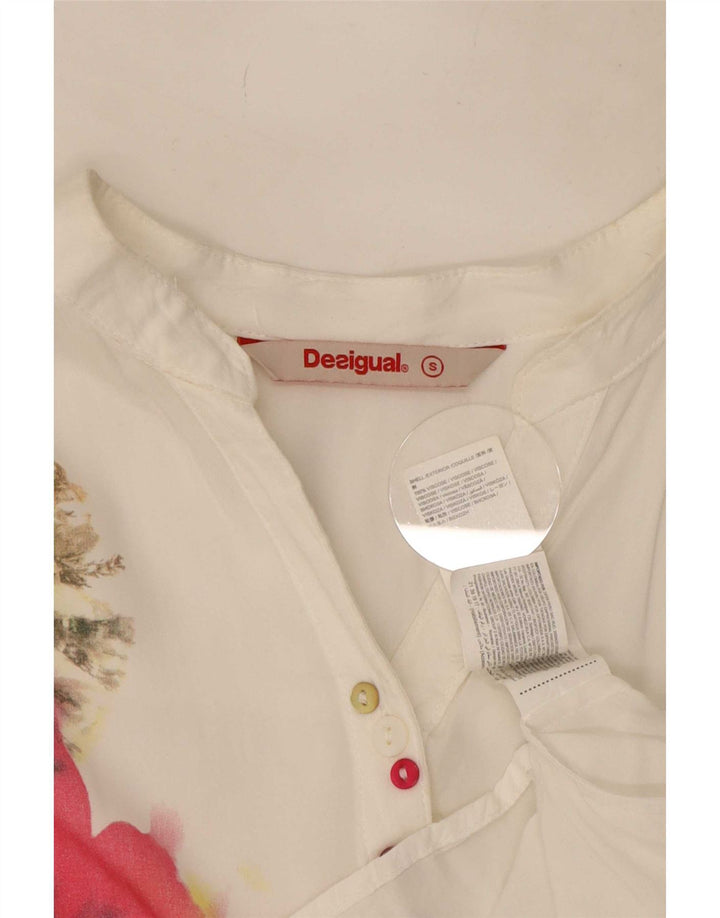 Desigual Dame Pullover Shirt UK 10 Small White Floral Viscose