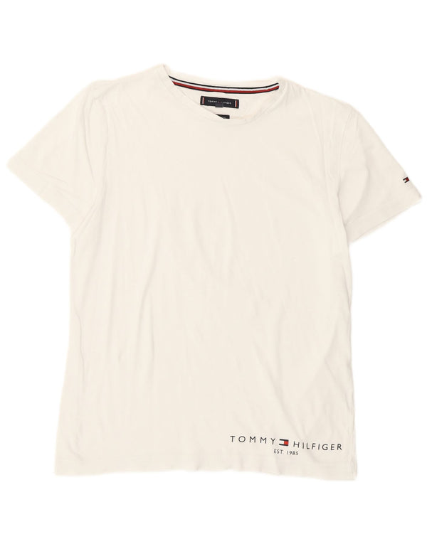 Tommy Hilfiger Dame Grafisk T-Shirt Top UK 10 Small White Bomuld
