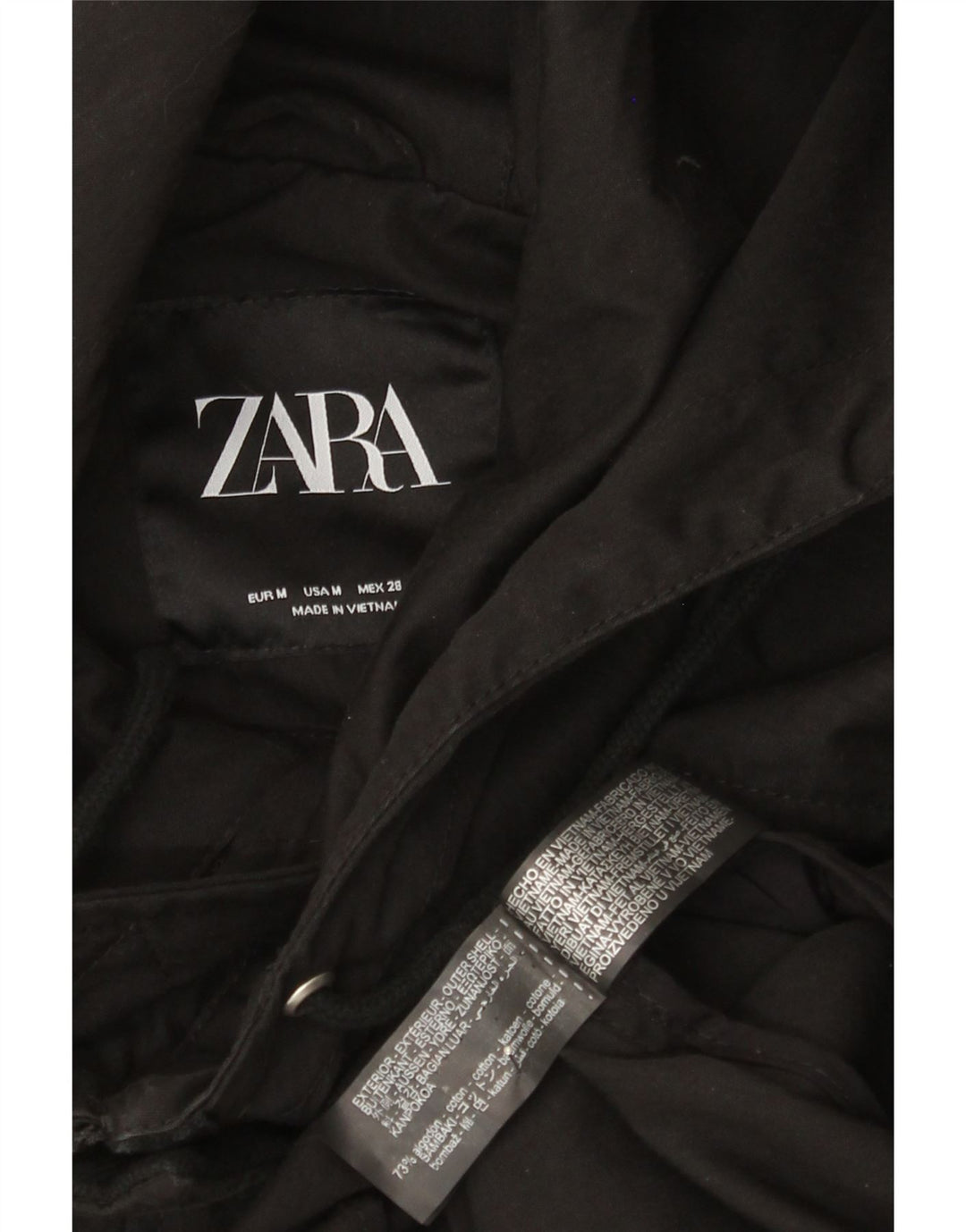 Zara Dame Hætte Oversized Windbreaker Jacket UK 14 Medium Sort Bomuld