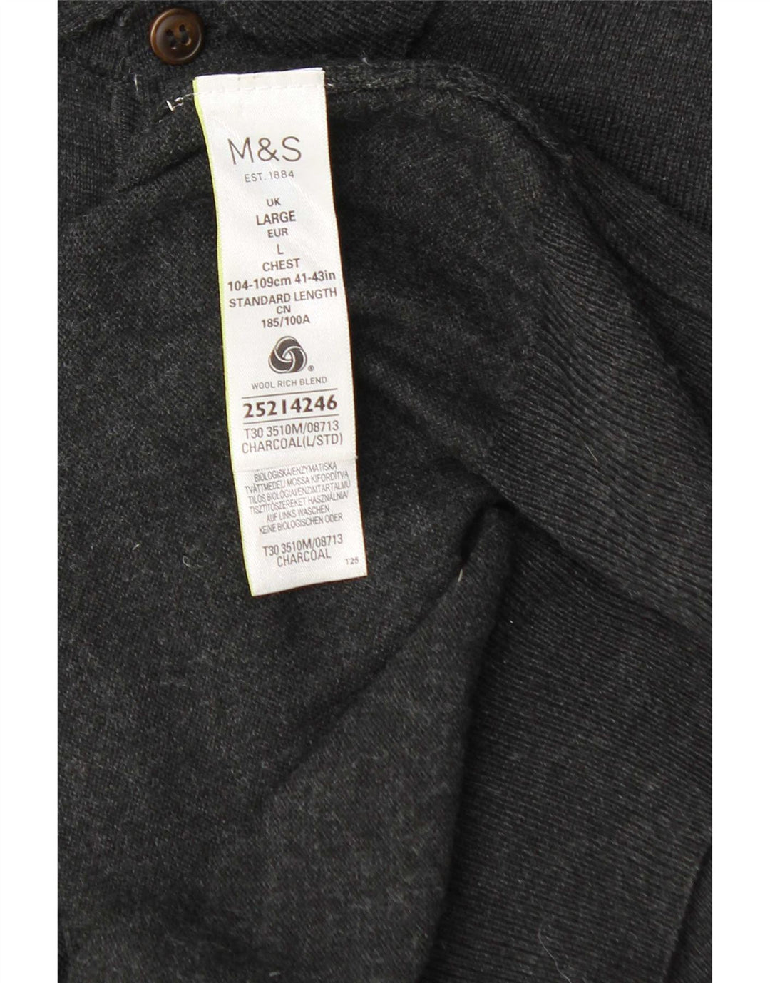 Marks & Spencer herre skræddersyet pasform polo hals sweater stor grå uld