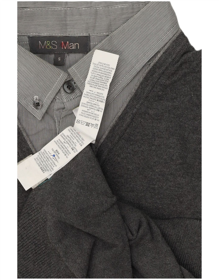 Marks & Spencer Herre polo-hals sweater lille grå bomuld