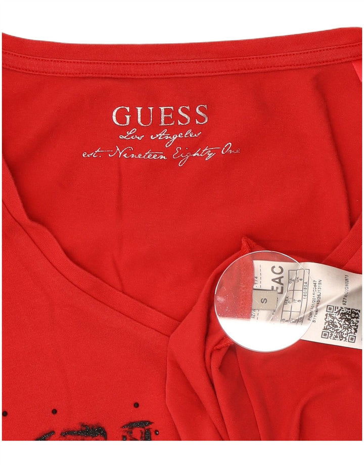 Guess Dame Grafisk Top Langærmet UK 8 Lille Rød Bomuld