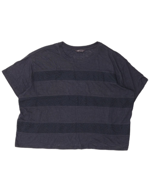 Marks & Spencer T-shirt top til kvinder UK 24 4XL marineblå stribet linned