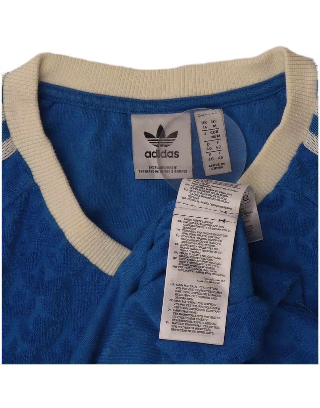 Adidas Dame Grafisk T-Shirt Top UK 14 Medium Blue Bomuld