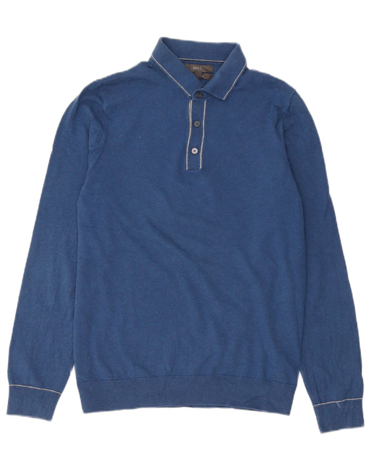 Marks & Spencer Herre Polo Neck sweater lille blå bomuld