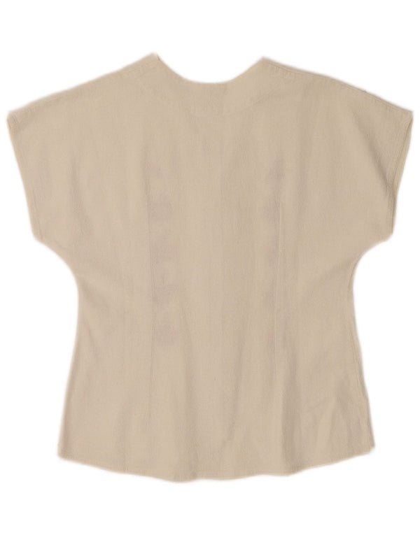 Vintage kvinders kortærmet skjortebluse UK 10 Small Off White Floral