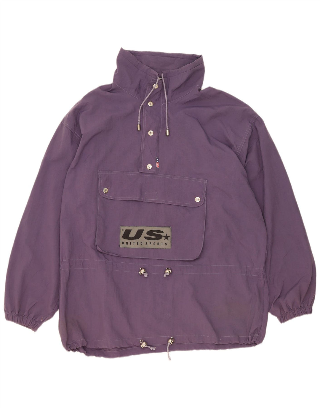 Vintage Herre Grafisk Loose Fit Anorak Jacket UK 38 Medium Lilla Polyamid