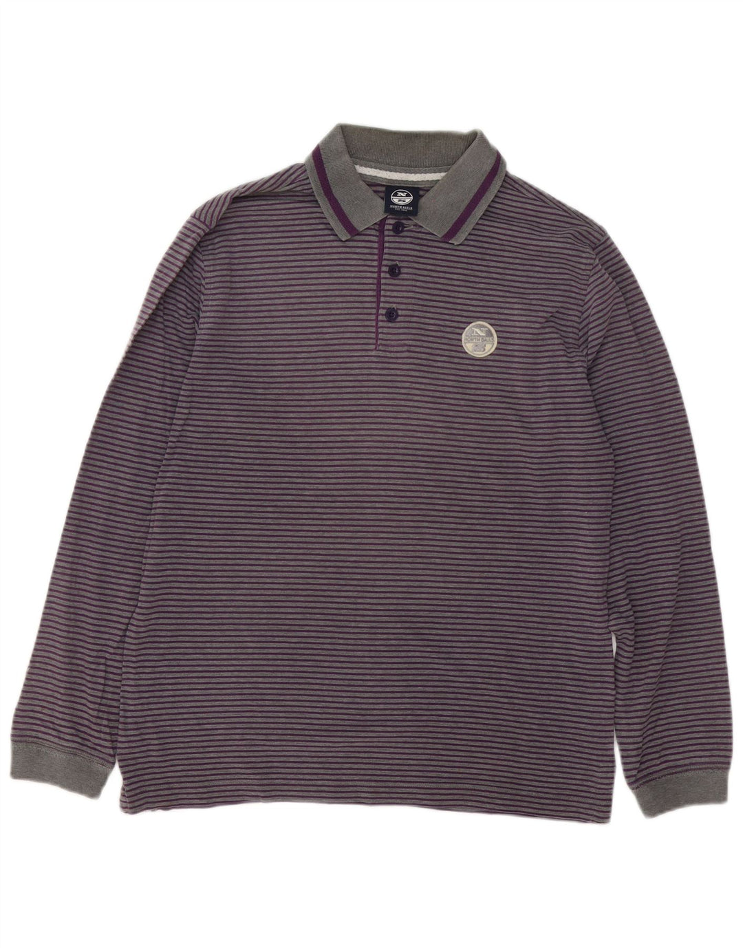 North Sails Herre langærmet polo shirt mellemgrå nålestribet bomuld