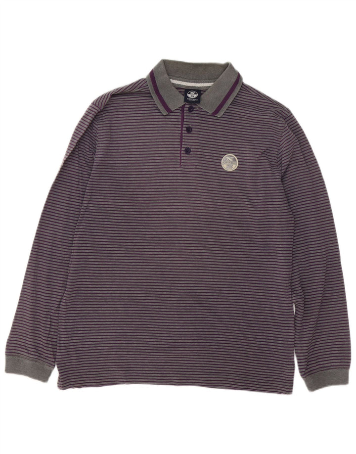 North Sails Herre langærmet polo shirt mellemgrå nålestribet bomuld
