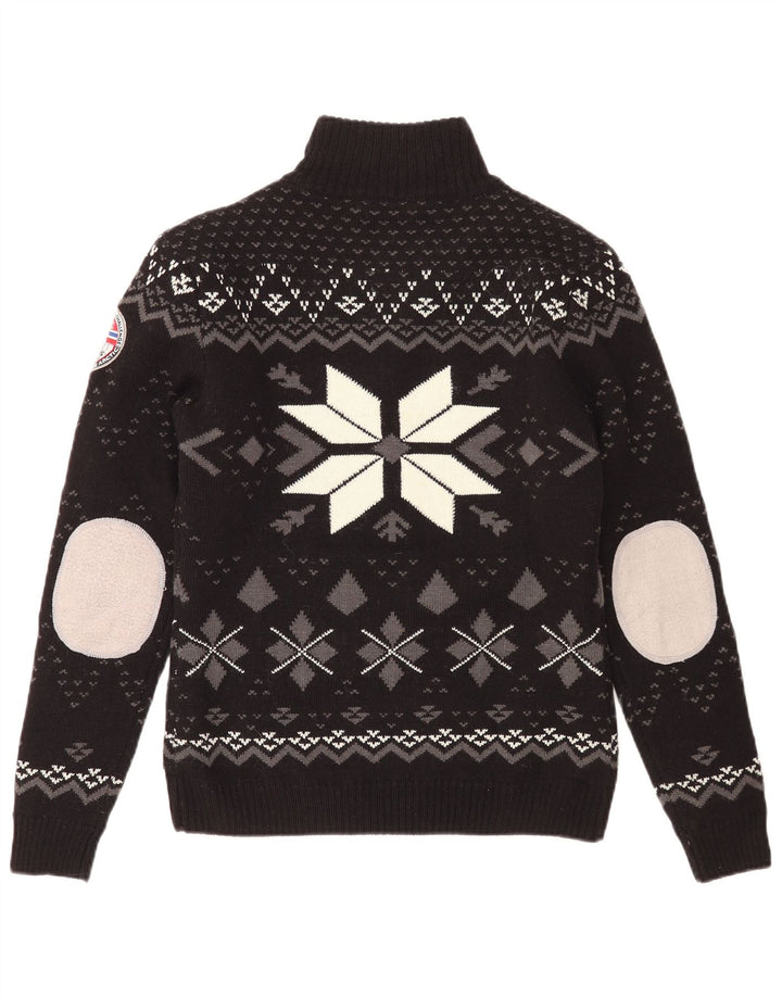 Nebulus Herre Zip Neck Jumper Sweater Large Black Fair Isle Akryl
