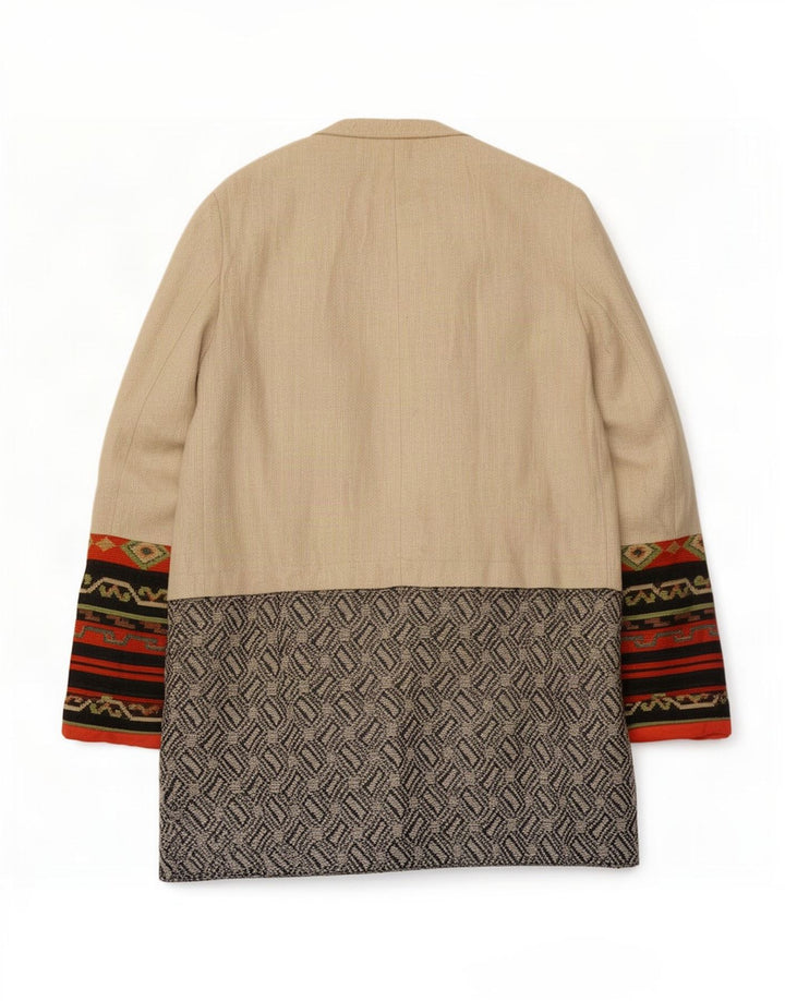 Zara Womens Open Overcoat UK 14 Large Beige Geometrisk Linned