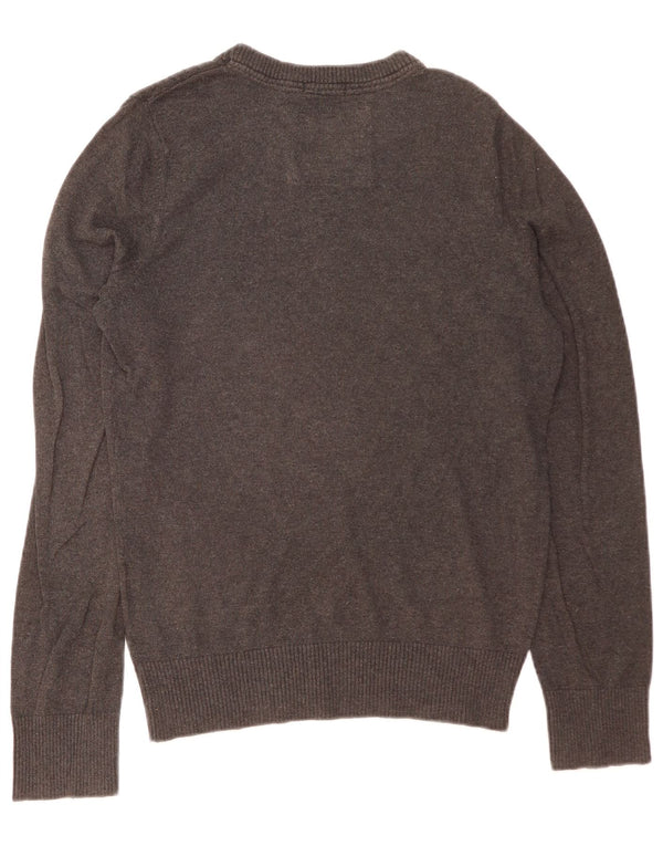 ABERCROMBIE & FITCH Mens Muscle V-Neck Jumper Sweater Medium Grey Cotton
