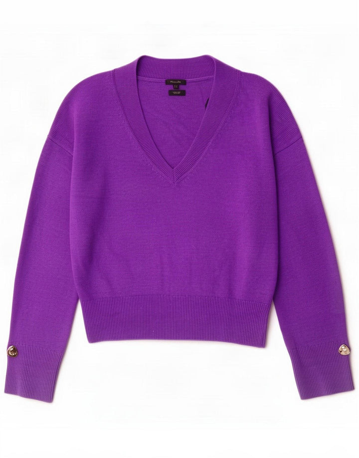 Massimo Dutti Dame V-hals sweater UK 14 Medium Lilla Uld