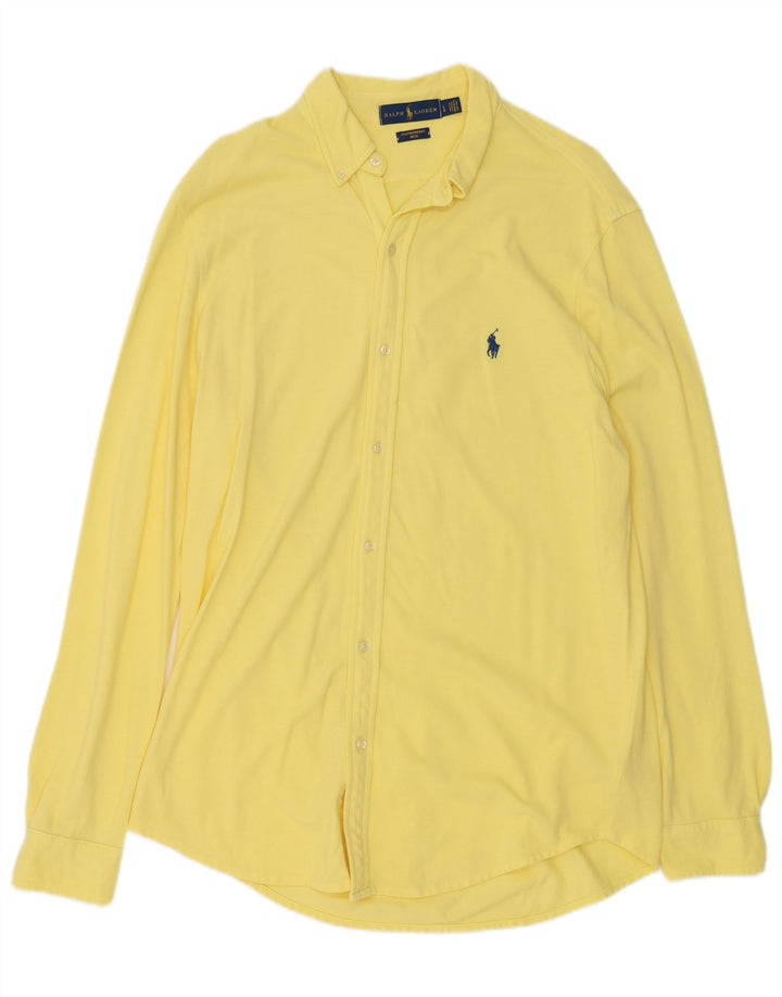 Ralph Lauren Herre fjervægts mesh skjorte stor gul bomuld