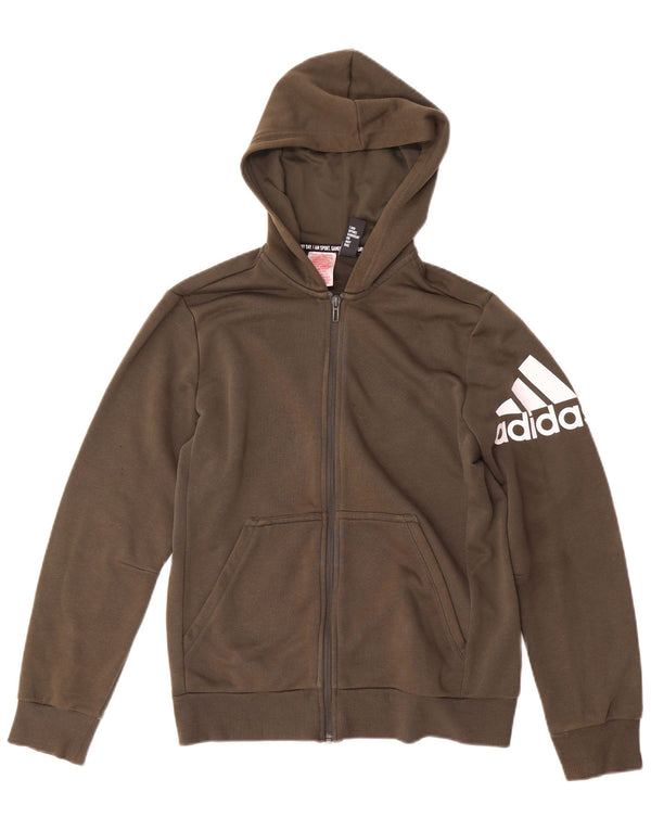 Adidas drenge grafisk hættetrøje med lynlås 13-14 år Khaki Bomuld