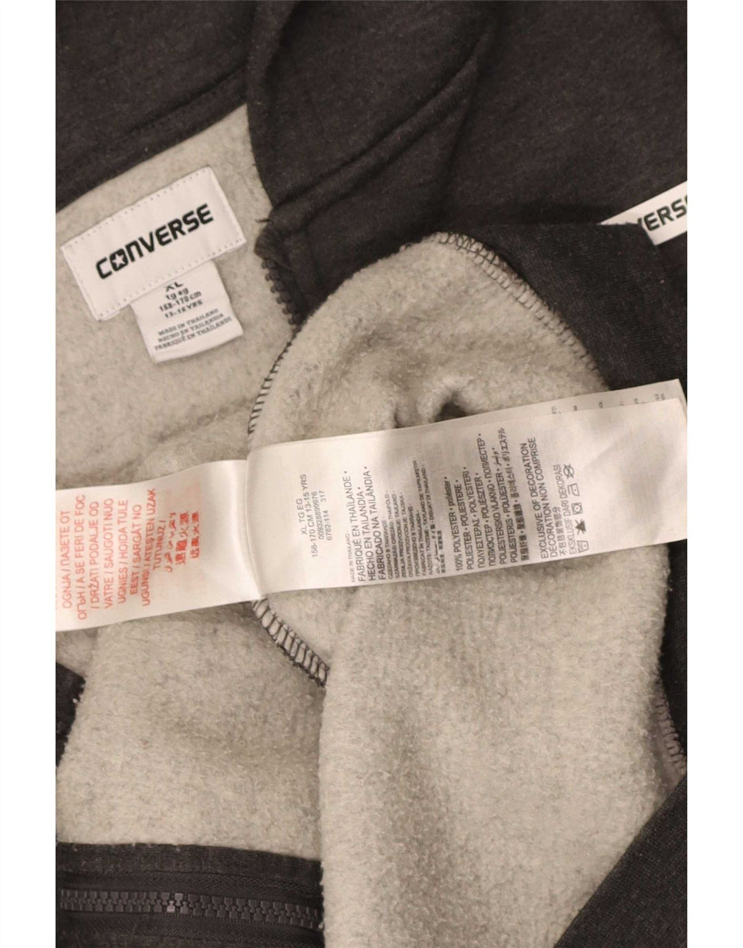 Converse hættetrøje med lynlås til drenge 13-14 år XL Grå polyester
