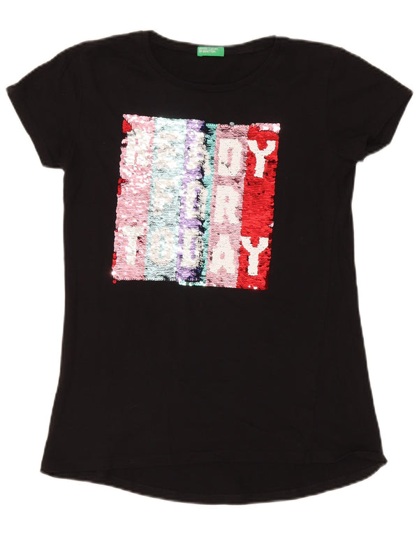 Benetton Womens Graphic T-Shirt Top UK 10 Small Black